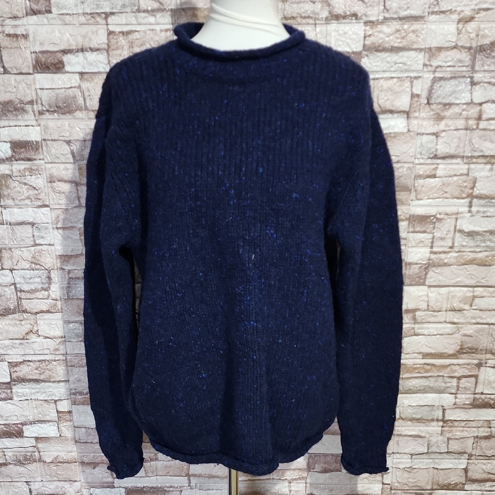 Aran 100 % Pure  Wool Navy Sweater